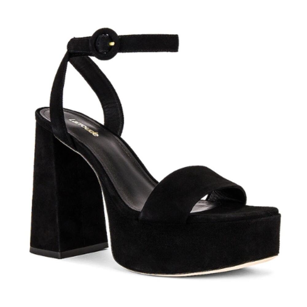 Larroudé Dolly Platform Sandal in Black Suede in Box EUC Size 9 - Picture 2 of 5